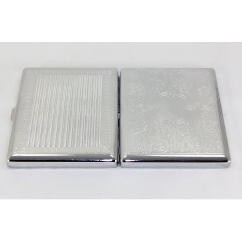 Victorian Style Classic Metallic Silver Color Double Sided King and 100s Cigarette Case Holder and Credit Card RFID Protective Security Wallet (Magic Mirror)