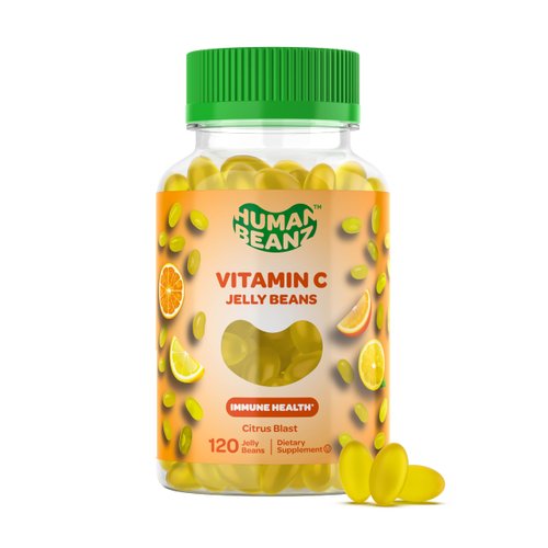 Human Beanz Vitamin C Jelly Bean Gummies for Adults, Immune Support Dietary Supplements, Vegetarian, 120 Citrus Blast Jelly Beans, Kosher
