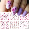 Cherry Blossoms Nail Art Stickers, Holographic Flowers Nail Water Transfer Decals Design, Pink Floral Nail Sticker Acrylic Supplies for Women Manicure Charms Decorations, DIY Resin Nail Decal Tattoo