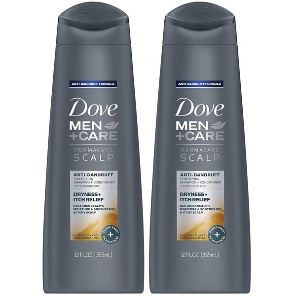 Dove Men + Care Dermacare Scalp - Anti-Dandruff Shampoo + Conditioner 2 in 1 - Dryness + Itch Relief - Net Wt. 12 FL OZ (355 mL) Per Bottle - Pack of 2 Bottles