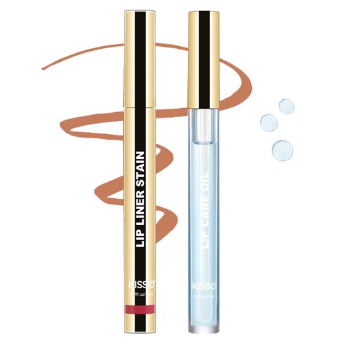 KISSIO Lip Stain Set,Peel Off Lip Liner Stain and Lip Care Oil,Transfer Proof,Long Lasting and Waterproof Lip Tint,Matte Finsh,Lip Combo,02 Gray pink
