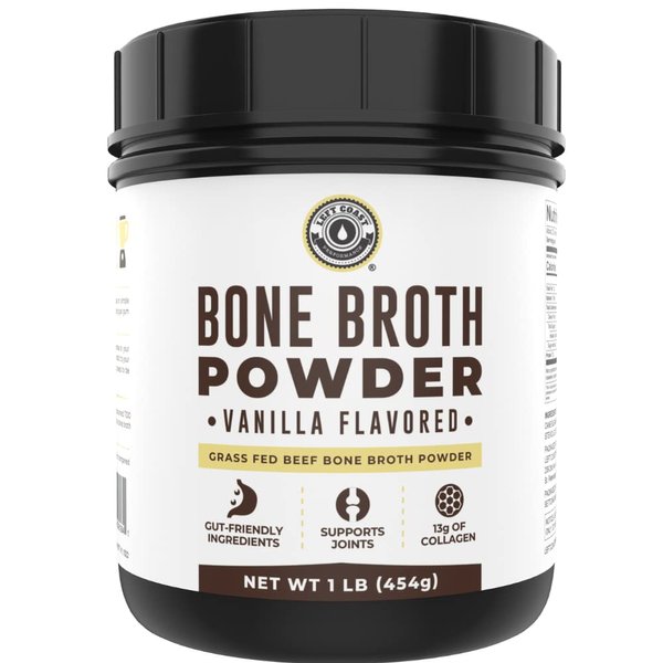 16oz Vanilla Bone Broth Protein Powder From Grass Fed Beef - Non-GMO Ingredients, Gut-Friendly, Low Carb Dairy Free Protein Powder - Natural Collagen Source For Joint Support - Keto Friendly