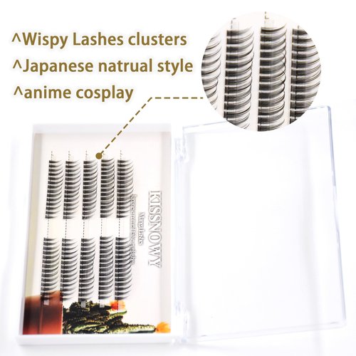 KISSNOWY Manga Lashes Natural Look, Single Individual Lashes Wispy Cluster Lashes Extension for Cosplay Japanese Anime Makeup False Lashes (A-01)