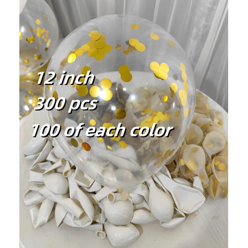 300 Pack Gold and White Balloons + Gold Confetti Balloons - 12 Inch for Birthday Party, Wedding, Baby Shower, Graduation - White and Gold Balloons Decorations