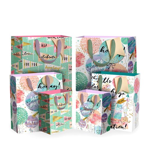 YE GIVING Birthday Gift Bags Assortment Assorted Sizes And Designs Pack Of 12 Includes Ribbon Handle And Blank Tags. Happy Birthday Gift Bags Set…