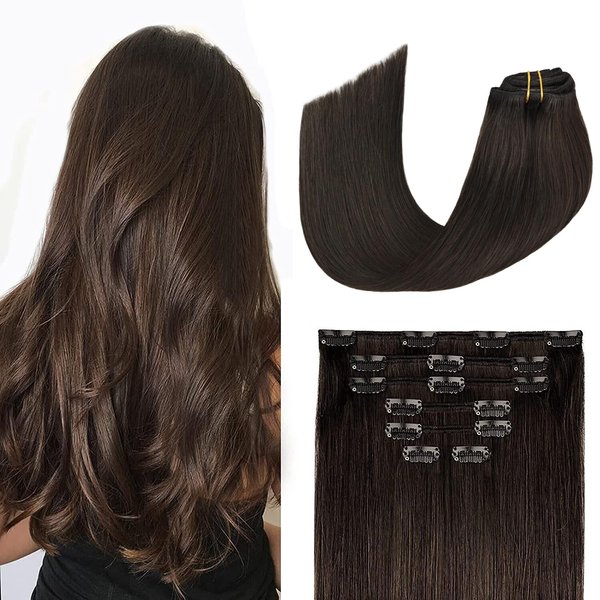 Aison Dark Brown Clip in Hair Extensions Real Human Hair 70G Remy Human Hair Clip in Extensions Soft Silky Straight for Women 7pcs 16clips 18 Inch Brown Hair Extensions