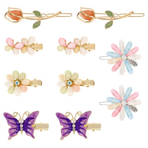 Decorative Hair Clips, 10 Pcs Crystal Butterfly Flower Hair Pins Fancy Bobby Pins Glitter Rhinestone Floral Hair Barrettes for Girls Stylish Hair Jewelry Accessories for Women Wedding
