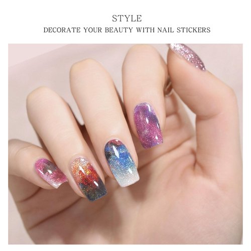 JMEOWIO Semi Cured Gel Nail Strips Colorful Sky Gel Nail Stickers Nail Supplies Nail Art Design Decoration Accessories