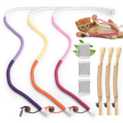CAPHONT 6 Pack Cat Toy Wand with 3 Bags of Catnip for Cats 27&quot; Cat Rope Toys for Kittens and Cats...