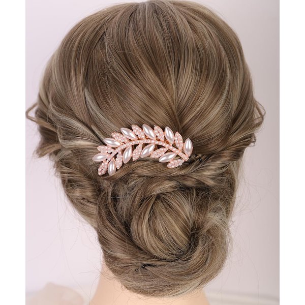Chargances Vintage Pearl Beaded Hair Comb Bridal Pearl Leaf Side Combs with Long Teeth Wedding Hair Accessories for Women