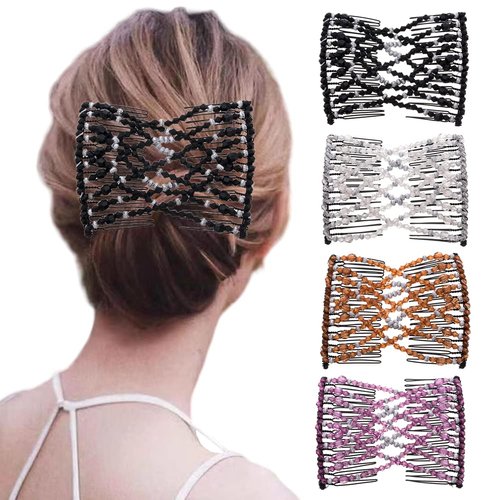 Ruihfas 4Pcs Braided Upzing Double Slide Combs Easy Stretch Hair Clips Hairpins for Women Girls Hair Accessories