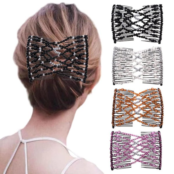 Ruihfas 4Pcs Braided Upzing Double Slide Combs Easy Stretch Hair Clips Hairpins for Women Girls Hair Accessories