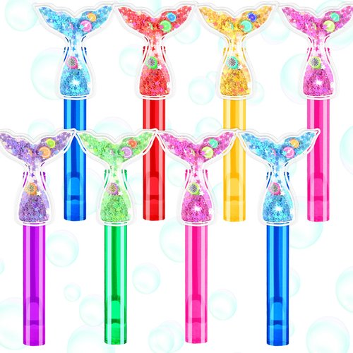 24PCS Glitter Mermaid Tail Bubble Wands for Kids Mermaid Party Favors Decorations Supplies, Mermaid Party Pinata Stuffer, Goodie Bags Filler, School Classroom Prizes