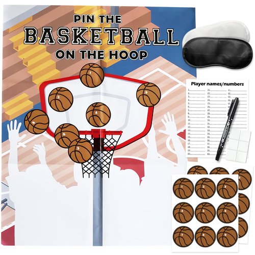 PINGAMOO Basketball Party Games, Pin The Basketball on The Hoop, Basketball Birthday Party Activities Games Decorations Supplies Favors for Classroom Activities Adults Boy Girls 18 Guests