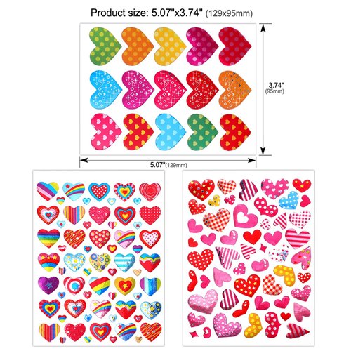 Konsait 60 Sheets Valentine Heart Stickers Love Decorative Sticker for Kids Envelopes Cards Craft Scrapbooking for Great Party Favors Gift Prize Class Rewards Award Praise (3000+ Colorful Heart)