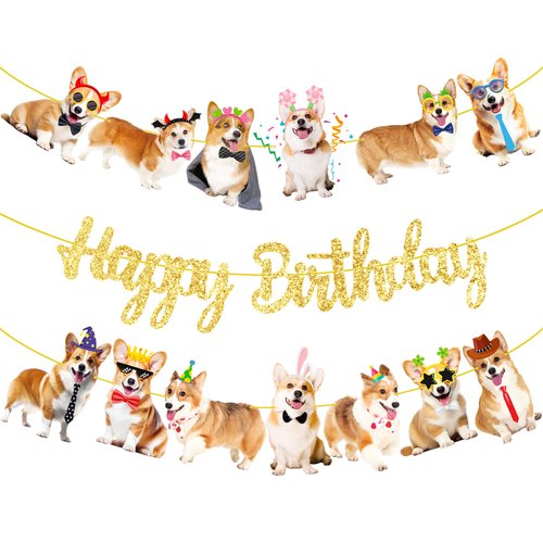 Corgi Birthday Party Banners 3Pcs Corgi Birthday Decorations Dog Birthday Banner Dog Birthday Party Decorations for Pet Puppy Baby Shower Supplies