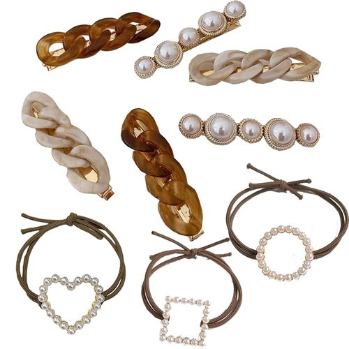 9 PCS Hair Accessories Set Elegant Fairy Hair Clip Barrettes for Women and Girls Vintage Pearls Hair Jewels Newly Designed Hair Tie