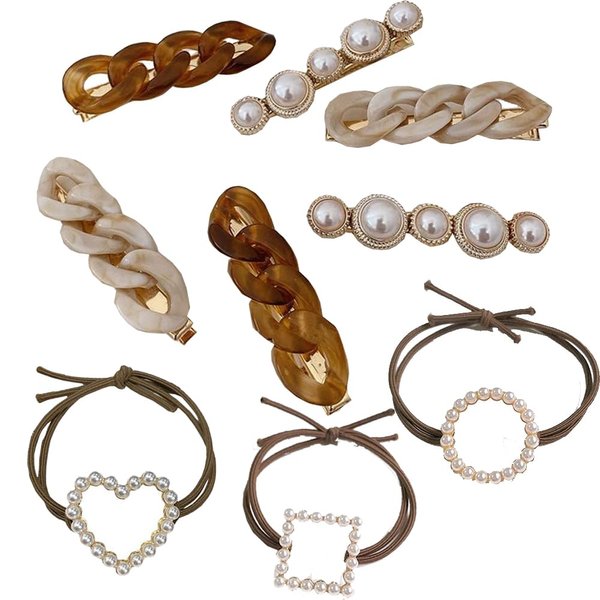 9 PCS Hair Accessories Set Elegant Fairy Hair Clip Barrettes for Women and Girls Vintage Pearls Hair Jewels Newly Designed Hair Tie