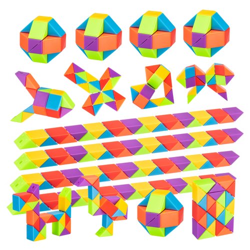 Aubrogo 36pcs Boy Party Favors - Fidgets Snake Cube Puzzles Toy for Goodie Bags, Bulk Toys, Classroom Prizes Birthday Valentines Gift School Easter Eggs Fillers Stuffers Rainbow Party Toys for Boy