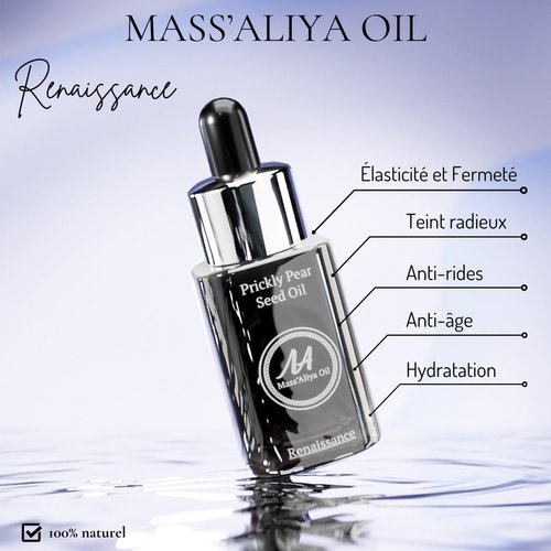 MASSALIYA OIL, Facial Prickly Pear Seed Oil, MADE IN FRANCE, Face and Body, anti-aging moisturizing care, Moroccan pure cold-pressed, 0.5 oz, 100% natural, barbary fig, cactus oil