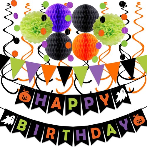Halloween Birthday Party Decorations, Halloween Happy Birthday Banner, Halloween Birthday Party S...