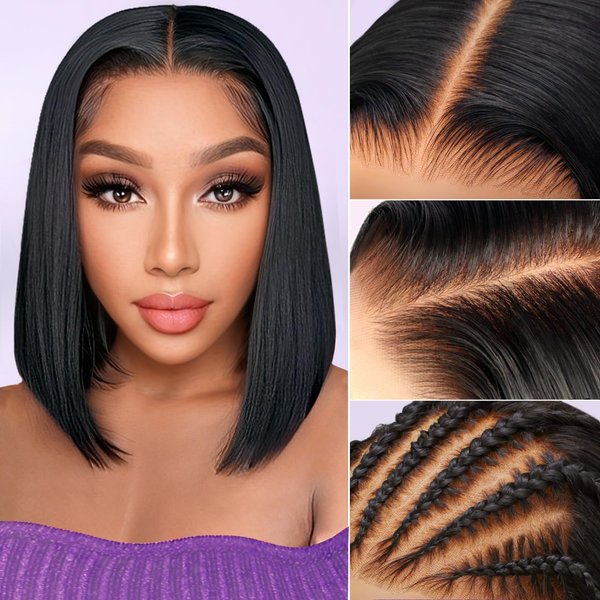Bye Bye Knots Bob Wig Human Hair Pre Bleached Invisible Knots 13x4 HD Lace Front Bob Wigs Human Hair Glueless Wigs Human Hair Pre Plucked 150% Density Short Bob Wigs for Black Women 12 Inch