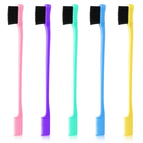 Molain 5 Pcs Double Sided Edge Control Hair Brush Comb, Hair Edge Brush for Woman Smooth Comb Grooming Hair Styling Edge Back Brushing, Colorful (5 Colors)