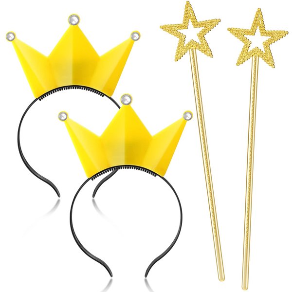 Halloween Princess Headband Wand Cosplay Set Gold Tiara Crown Headband 13.8'' Star Wand Costume Accessories(4 Pcs)