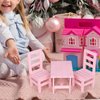 SM SunniMix 1/6 Doll Furniture, Wooden Square Chairs 3pcs/Set, Dollhouse Dining Room Living Room Decor, 12inch Doll Furnishings Model Toy, Pink