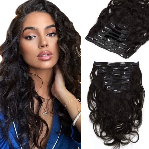 Loxxy Curly Hair Extensions Clip in Human Hair Natural Black Clip in Hair Extensions Curly Human Hair Full Head Wavy Clip in Hair Extensions Real Human Hair For Black Women 16Inch 7Pcs 120g