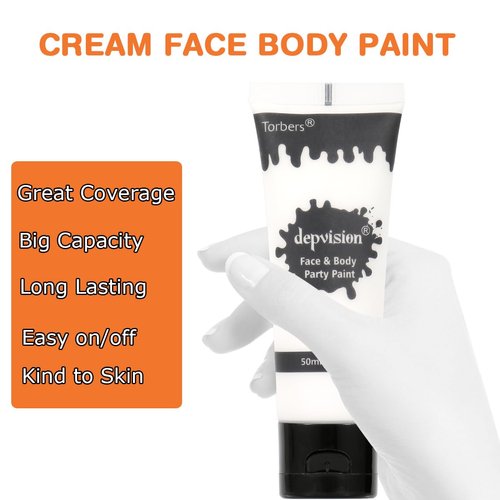 Depvision Face and Body Paint 1.7oz Cream Makeup 50ml Water Based Face Painting Special Effects For Adults Children Kids Halloween Christmas Party Stage Cosplay (White)