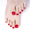 Wekcekcek Semi Cured Gel Toenail Strips, 32 Scarlet Fiery Toenail Stickers Pedicure Strips Salon Quality Nail Wraps with Nail File & Wood Stick(UV/LED Lamp Required)