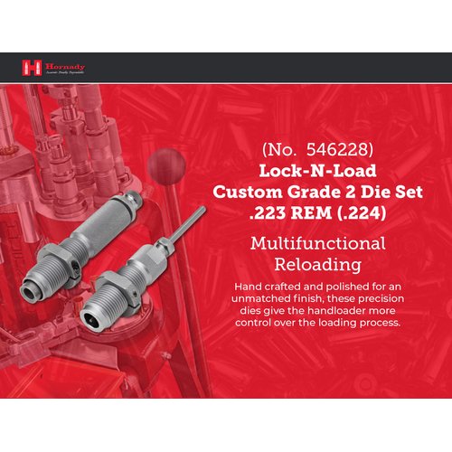 Hornady Custom Grade New Dimension 2-Die Set, 223 REM (.224) (546228) - Caliber Specific Reloading Equipment for Handloaders with Full Length Sizer Die, Seating Die, Sure-Loc Rings, & Storage Box
