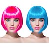 WILLBOND 2 Pieces Short Bob Hair Wigs Colorful Cosplay Costume Wig Party Hairpiece for Women Girls Daily(Pink, Blue)