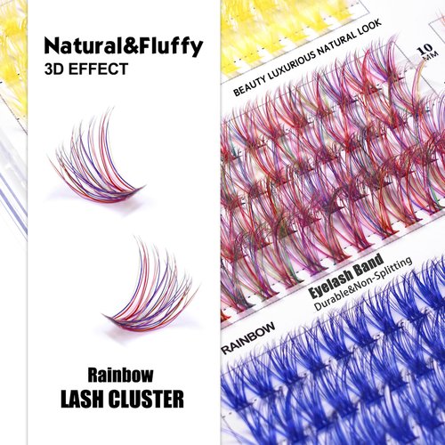 3D Colored Lash Clusters 416 Pcs 8 Colors C Curl Faux Mink Lashes Colorful Individual Lashes Extension 10mm 12mm 14mm 16mm Mixed 40D Fluffy DIY Eyelashes Happy Heartbeat(8 Colors-C Curl, 40D-10-16)