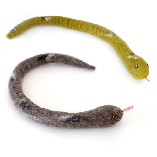 Glaciart One Felt Cat Snake Toy – Soft Fuzzy Enrichment 100% Natural Wool Toy - Interactive Catnip Play Cat Toy Set - Safe for Pets, Non-AZO Colored Dyes - 18” Long