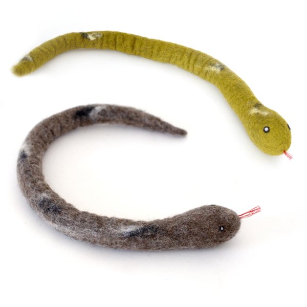 Glaciart One Felt Cat Snake Toy – Soft Fuzzy Enrichment 100% Natural Wool Toy - Interactive Catnip Play Cat Toy Set - Safe for Pets, Non-AZO Colored Dyes - 18” Long