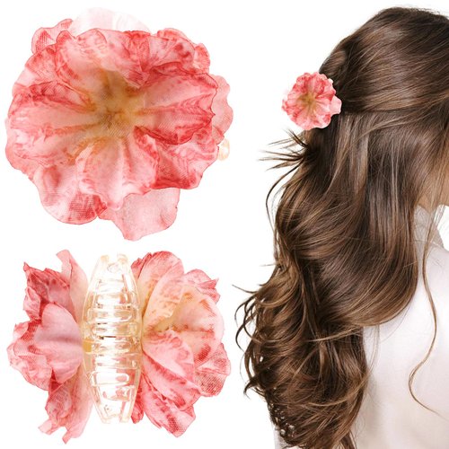 PLwelth Rose Flower Claws Clips for Women Girls 2Pcs Small Rose Hair Clips Pink Cute Floral Hair Clips Non Slip Ponytail Holder Clips for Long Short Thin Thick Hair Trendy Hair Accessories for Party