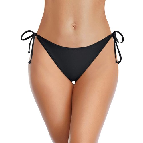 Holipick Black Bikini Bottoms for Women String Bathing Suit Bottom with Moderate Coverage Low Waist Swim Bottom M