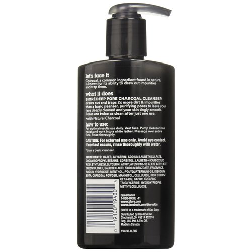 Biore Deep Pore Charcoal Cleanser, 6.77 Oz (Pack of 3)