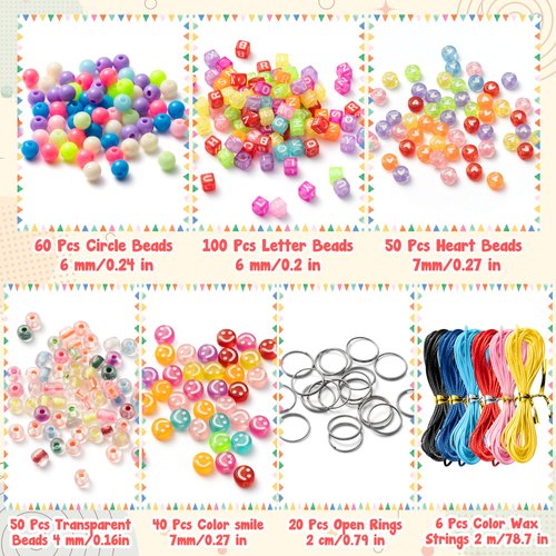 ERguanfoiun 326Pcs DIY Keychain Making Crafts Kits Colorful Smile Letter Beads for Bracelets Making Heart Pony Alphabet Bead Jewelry Key Ring Accessories Supplies Festival Valentine's Day Gift for Kid