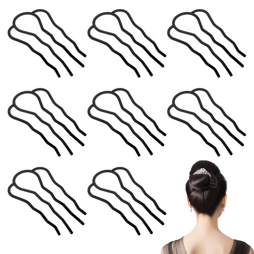 8 Pcs Hair Side Combs, Hairpins for Updos, 4 Prong Metal Updo Hair Pins, Black U-Shape Hair Stick...
