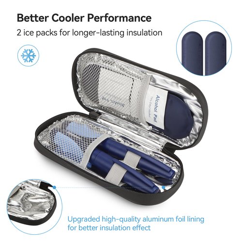 Gelozid Insulin Pen Cooler Travel Case Diabetic Medication Insulated Cool Organizer with 2 Reusable Ice Packs for Insulin Pen and Other Diabetic Supplies, for The Daily Life and Trip(Black)