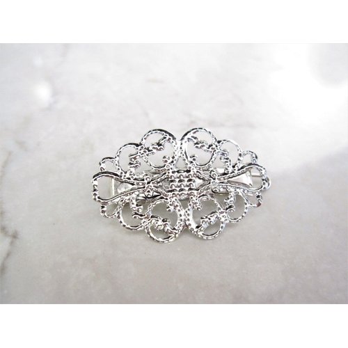 Generic Small silver metal filigree hair pin alligator clip barrette for fine thin hair (Clip quantity: 2 clips, Pattern: Barrette)