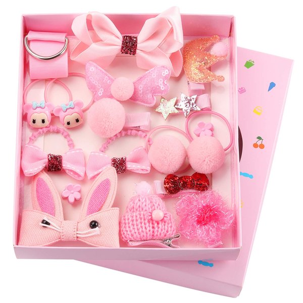 Starneey 18 Pcs Baby Elastic Hair Ties and Girls Hair ClipsHair Accessories Set Gift Set Hair Bow Cute Party Bowknot Hairpin