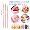 FULINJOY 3 Pcs Rose Gold Nail Art Liner Brushes Set, UV Gel Acrylic Application Nail Pens Nail Art Designs Tools(7mm/9mm/11mm)