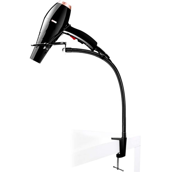 CHRUNONE Hands Free Blow Dryer Holder, Stainless Steel Hair Dryer Stand Clamp Mount for Countertop, Adjustable Hair Dryer Holder for Dog Grooming Table Arm with Clamp (Black)