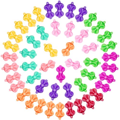 OIIKI 50 PCS Self Hinge Plastic Bow Hair Barrettes Girls, Colorful 80s 90s Vintage Hair Clips Pins Cute Cartoon Design Hairpin Hair Accessories Decoration Clips in Bow Shape for Girls Kids (Mix Color)