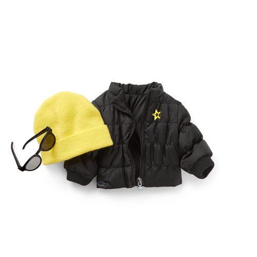 American Girl Truly Me 18-inch Doll Accessories Black Puffer Jacket, Yellow Knit Beanie, and Sunglasses, For Ages 6+
