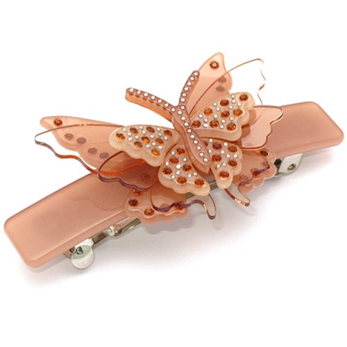Medium Celluloid Decorative Hair Clip Rhinestone Crystal Butterfly Hair Barrette, Light Brown